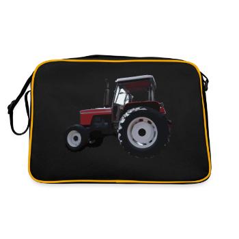 Roter Traktor Illustration Kinder Geschenkidee - Retro Tasche - Schwarz/Gold - Hinten