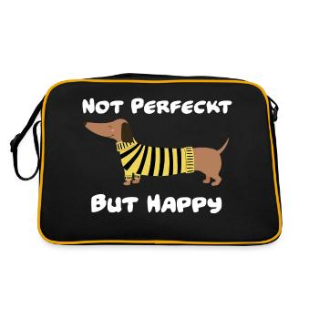 Lustiger Dackel mit Schrift " Not Perfect, but Hap - Retro Tasche - Schwarz/Gold - Hinten