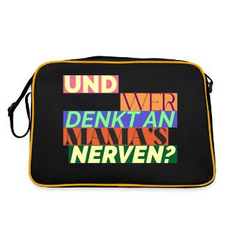 Und Wer Denkt An Mama's Nerven? Geschenk für Mama - Retro Tasche - Schwarz/Gold - Hinten