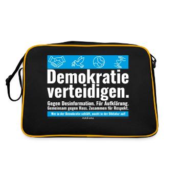 Mimikama Demokratie verteidigen - Retro Tasche - Schwarz/Gold - Hinten