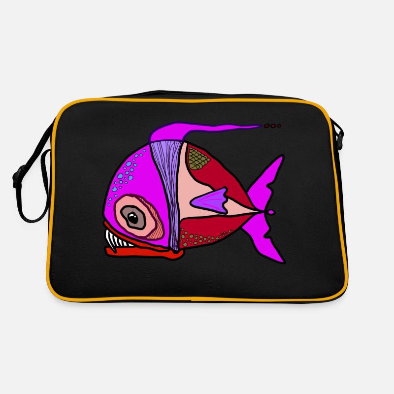 Bunter Surrealfisch Patchwork Retro Tasche