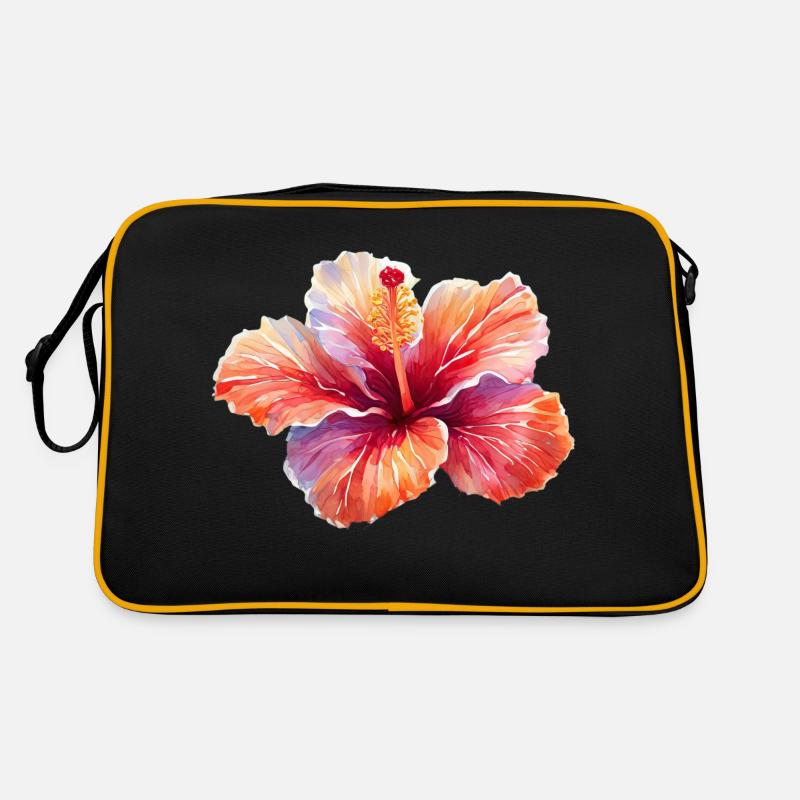 Fleur d’hibiscus colorée - Sac Retro - noir/or