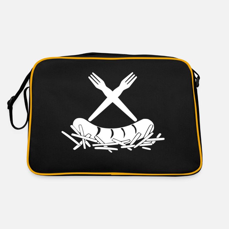 Pommes Currywurst Pommesgabeln Logo Retro Tasche