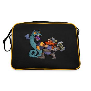 Wikinger kämpft gegen Seeschlange! - Retro Tasche - Schwarz/Gold - Hinten