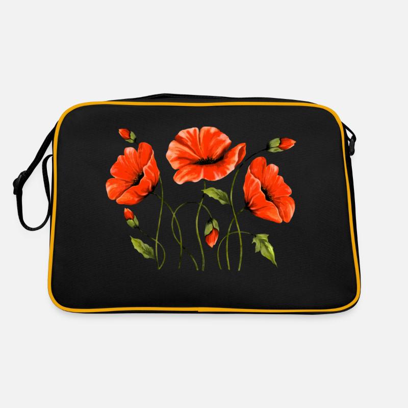 Blumen - Retro Tasche - Schwarz/Gold