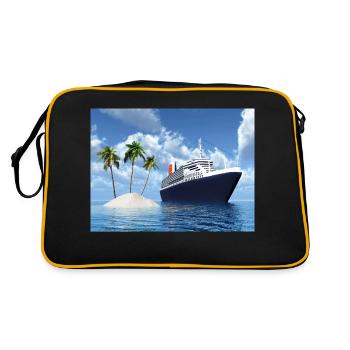 Kreuzfahrtschiff und einsame Insel mit Palmen - Retro Tasche - Schwarz/Gold - Hinten