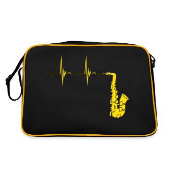 Saxophonist Saxophon Herzschlag Blechbläser EKG Pu - Retro Tasche - Schwarz/Gold - Hinten