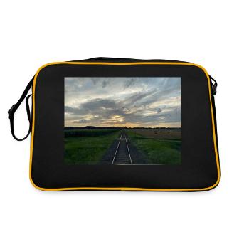 Eisenbahn fährt in den Abend - Retro Tasche - Schwarz/Gold - Hinten