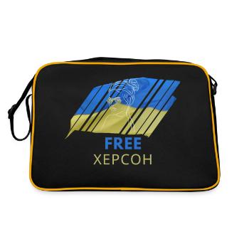 Free Херсон T-Shirt Ukraine Flagge Frau Geschenk - Retro Tasche - Schwarz/Gold - Hinten