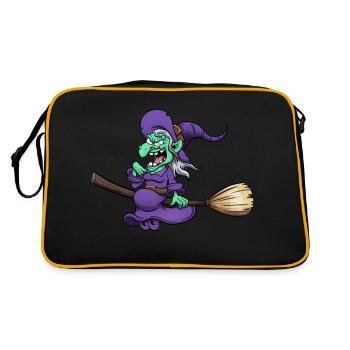 Crazy Laughing Witch On Broom - Retro Bag - black/gold - Back