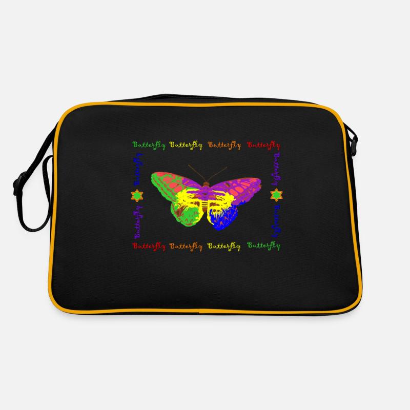 Arc-en-ciel - Papillon - Sac Retro - noir/or
