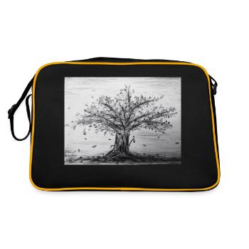 Herbst, Apfelbaum - Retro Tasche - Schwarz/Gold - Hinten