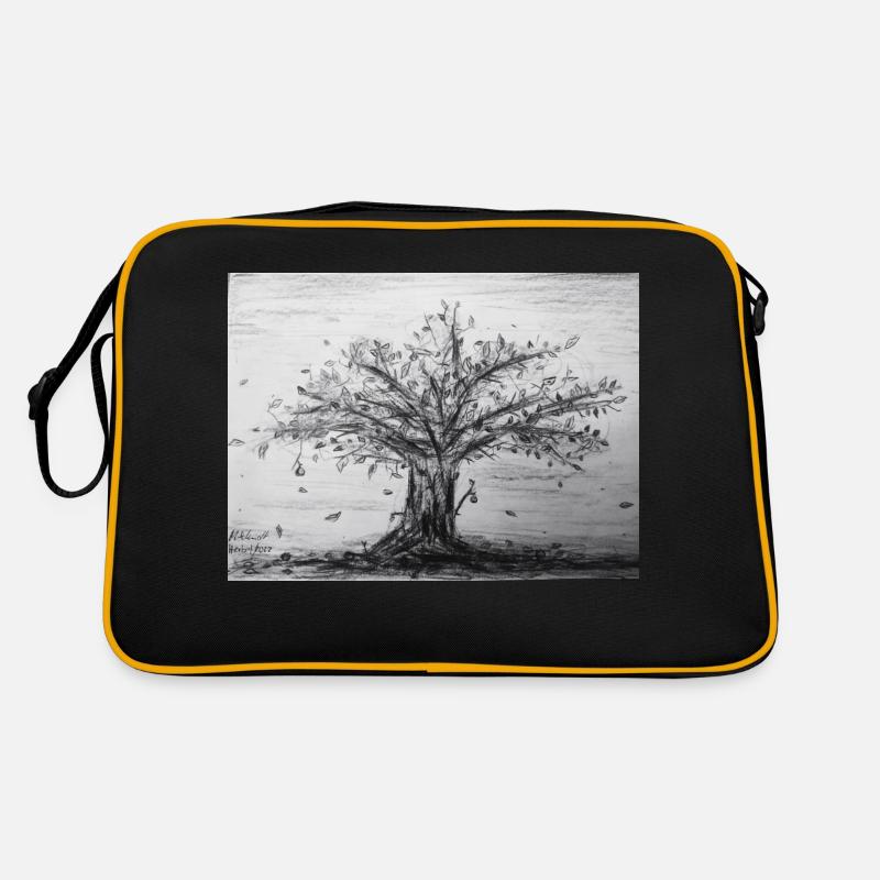 Herbst, Apfelbaum - Retro Tasche - Schwarz/Gold