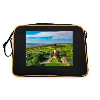 Leuchtturm Pellworm - Retro Tasche - Schwarz/Gold - Hinten