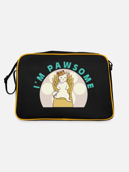 White cute cat - Retro Bag - black/gold - Back