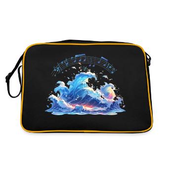 Soundwaves Wellen Musik Noten - Retro Tasche - Schwarz/Gold - Hinten