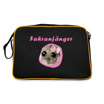 fahranfänger,hamster,fahrschule - Retro Tasche - Schwarz/Gold - Hinten