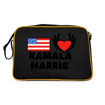 Herzhand - Amerika - Kamala Harris - Amerikanisch - Retro Tasche - Schwarz/Gold - Hinten