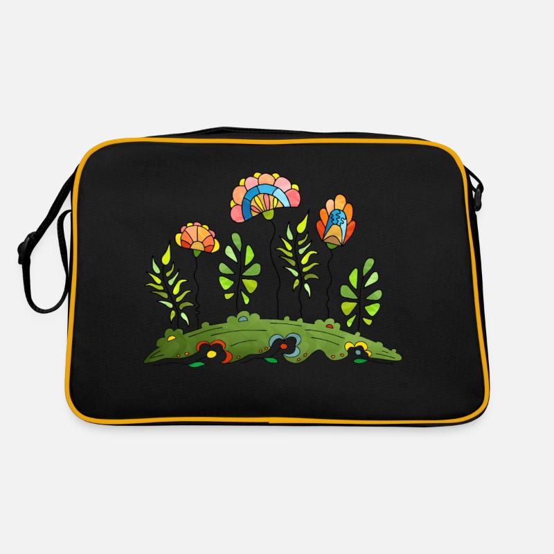 Blumen - Retro Tasche - Schwarz/Gold