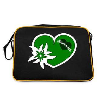 Steiermark Herz grün Edelweiss Steirer - Retro Tasche - Schwarz/Gold - Hinten