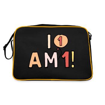 Ich bin 1 - erster Geburtstag - Retro Tasche - Schwarz/Gold - Hinten