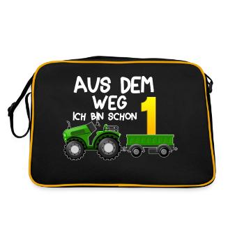 aus dem weg ich bin schon 1 Traktor Jungen 1 Jahre - Retro Tasche - Schwarz/Gold - Hinten