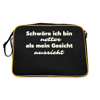 Schwöre ich bin netter als mein Gesicht aussieht - Retro Tasche - Schwarz/Gold - Hinten