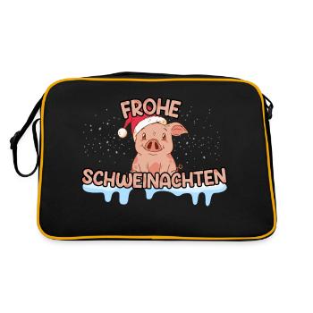 Weihnachten Geschenke Schwein Design - Retro Tasche - Schwarz/Gold - Hinten