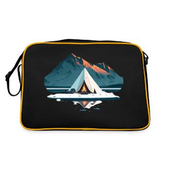 Tente autour du feu de camp dans les montagnes avec de la neige - Sac Retro - noir/or - Dos