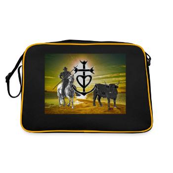 Cavalier et Taureau sous Croix Cœur - Sac Retro - noir/or - Dos