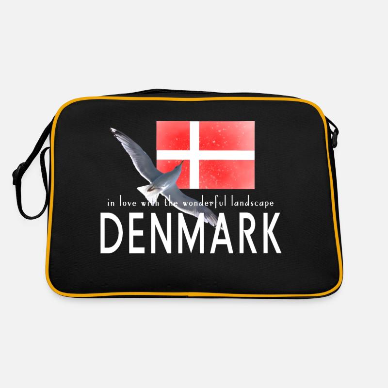 Dänemark Danmark Möwe - Retro Tasche - Schwarz/Gold