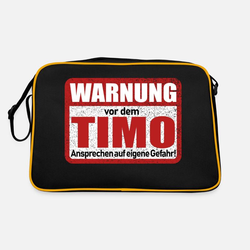 Timo Name Lustiges Warnschild - Retro Tasche - Schwarz/Gold