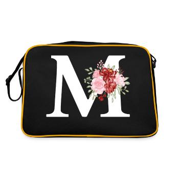 Roter Blumenbuchstabe M - Retro Tasche - Schwarz/Gold - Hinten