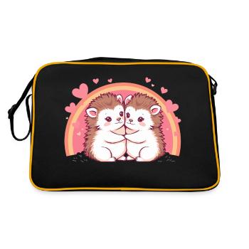 Verliebte Igel – Niedliches Umarmungs-Design - Retro Tasche - Schwarz/Gold - Hinten