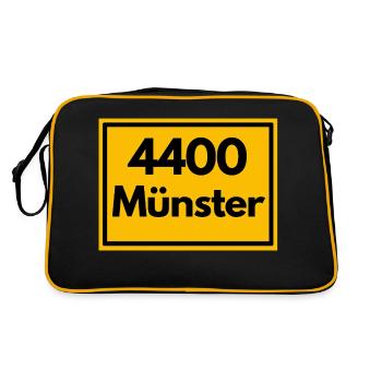 Town sign - then retro old zip code 4400 MÜNSTER - Retro Bag - black/gold - Back