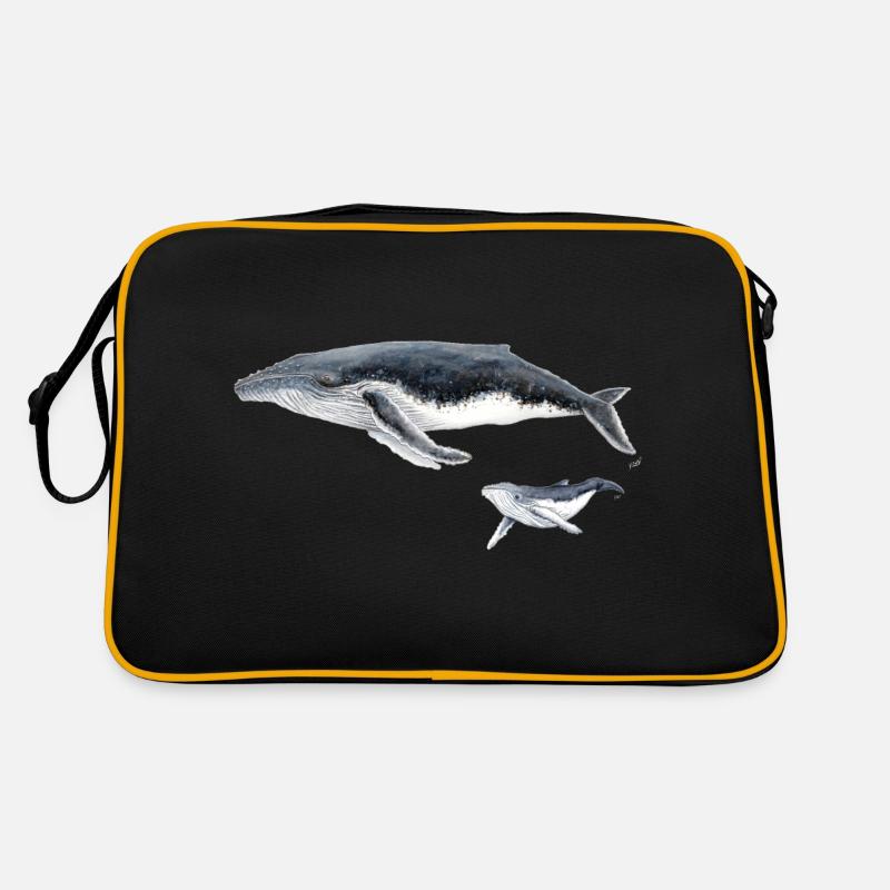Buckelwal mit Baby Megaptera Wal - Retro Tasche - Schwarz/Gold