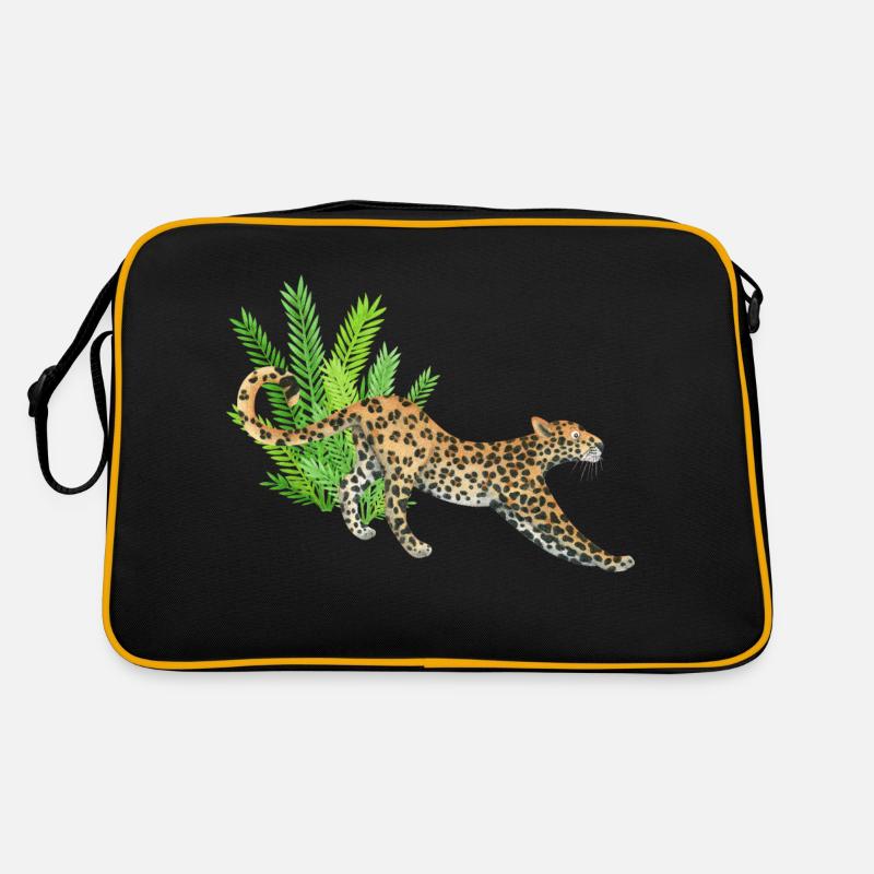 Leopard im Dschungel - Retro Tasche - Schwarz/Gold