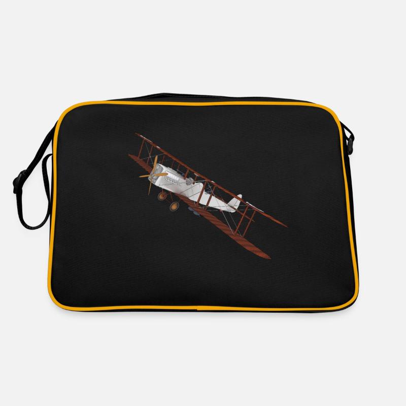 Doppeldecker Flugzeug von 1915 - Retro Tasche - Schwarz/Gold