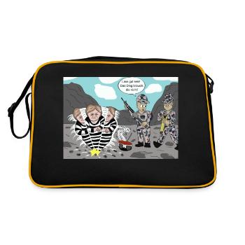 Steinbruch 2_Angela Merkel bei der Arbeit - Retro Tasche - Schwarz/Gold - Hinten