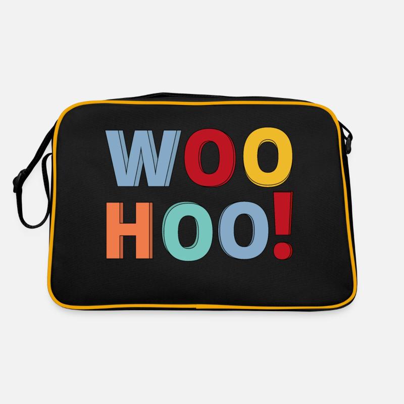Woohoo Kalligraphie Textdesign. Retro Tasche