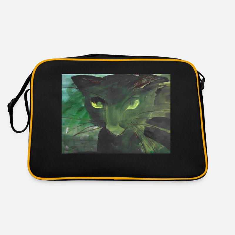 schwarze Katze - Retro Tasche - Schwarz/Gold