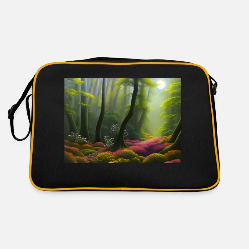 Sonnenlicht durchflutet den Wald - Retro Tasche - Schwarz/Gold