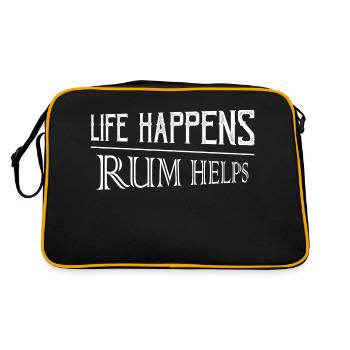 Life Happens Rum Helps Alcohol Drinking - Retro Tasche - Schwarz/Gold - Hinten