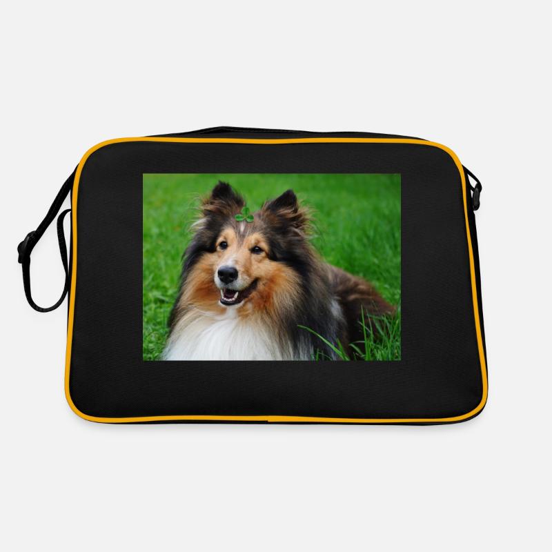 Happy Sheltie mi trèfle sur la tête, mignon - Sac Retro - noir/or
