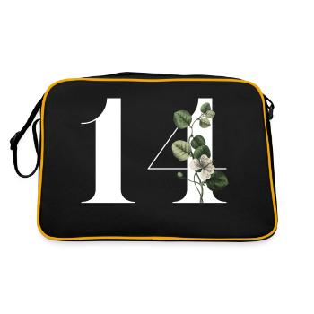 Nummer 14 Blumengrün -14. Geburtstag Blumen - Retro Tasche - Schwarz/Gold - Hinten