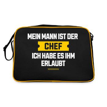 Funny Woman/Man Marriage Saying With Permission - Retro Bag - black/gold - Back