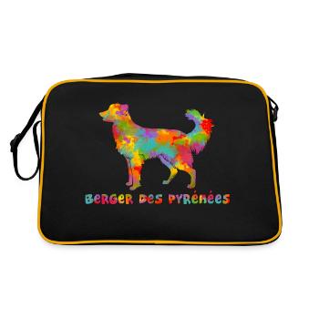 Pyrenean Shepherd Multicolor Gesicht rasiert - Retro Tasche - Schwarz/Gold - Hinten