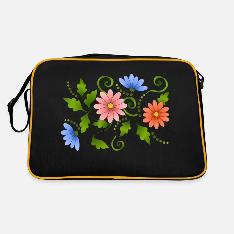 Blumen - Retro Tasche - Schwarz/Gold