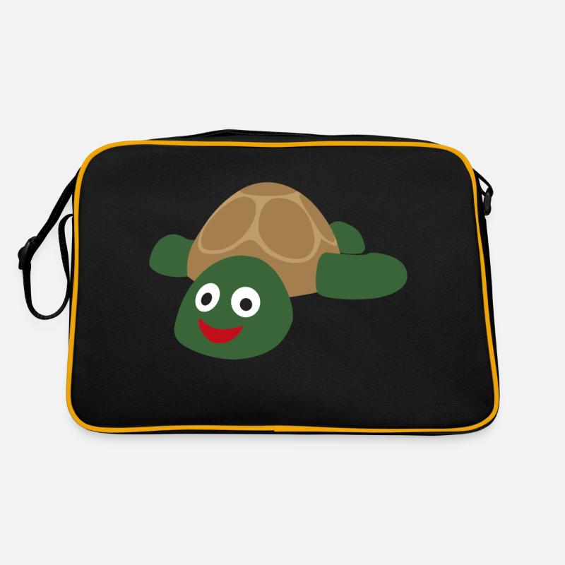 Tortue mignonne mignonne et joyeuse - Sac Retro - noir/or