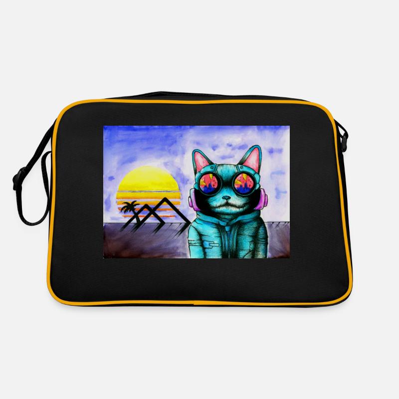 Cybercat - Retro Tasche - Schwarz/Gold